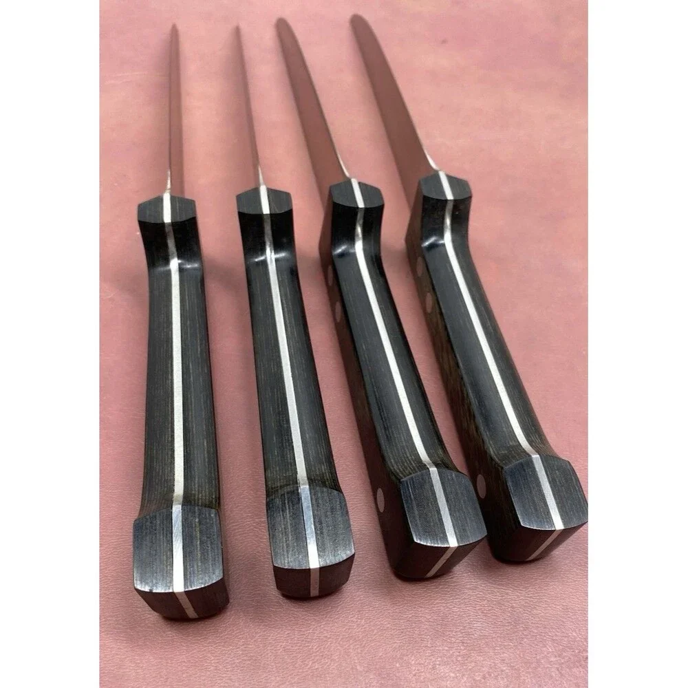Vtg Dansk Steak Knives Set of 4 Unserrated Teak Handle Stainless Steel GC Japan
